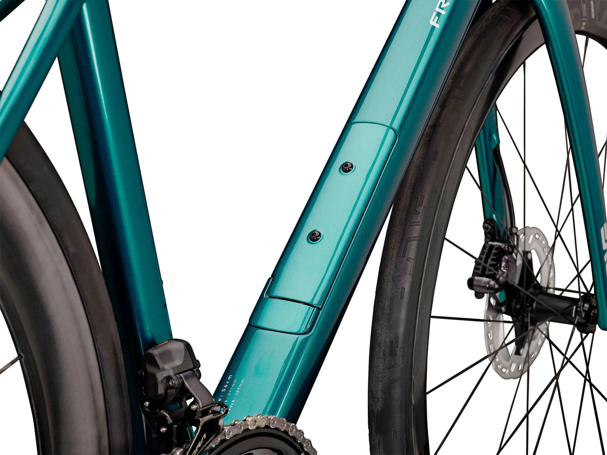 ENVE Fray, Agave Blue, detail spodní trubky a přední vidlice #Barva_Agave Blue